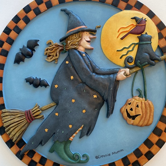 Halloween Debbie Mumm Broomhilda 3D Wall Plaque Halloween Witch 2001 12'' Rare - Picture 9 of 12